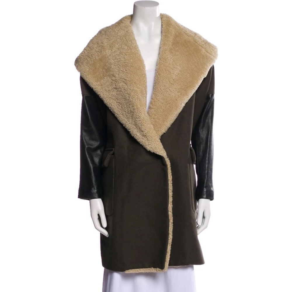 AllSaints Brown Sherpa Wool and Leather Jacket RARE